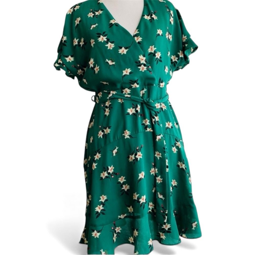Collective Concepts Ruffle Floral Dress Small S Green Cottagecore Boho
